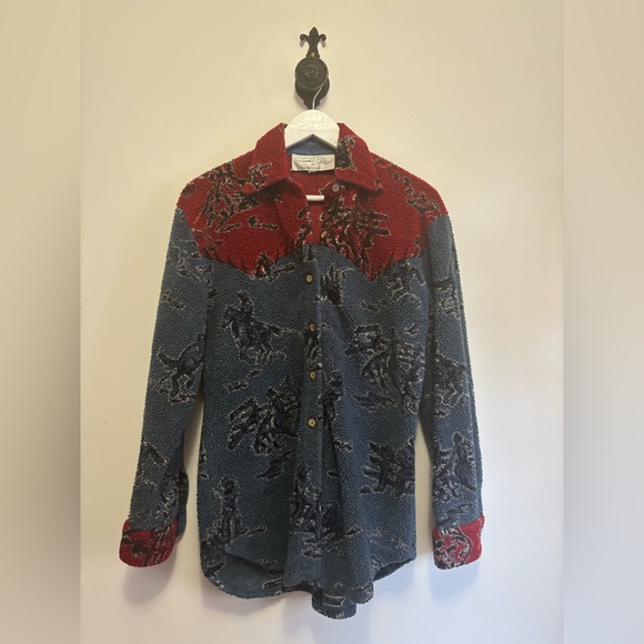 Tasha Polizzi Jackets & Blazers - Tasha Polizzi Vintage Red and Blue Button-Up Teddy Jacket